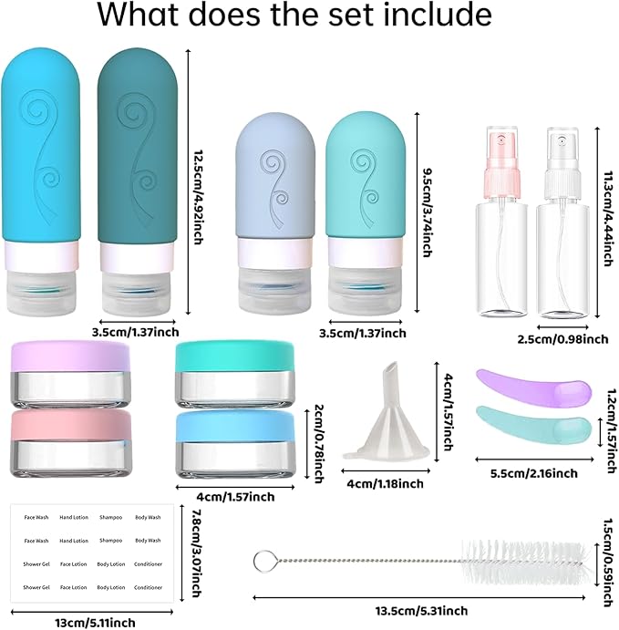 vodvob 16 Pack Travel Bottles Set for Toiletries, TSA Approved Travel Containers Leak Proof Silicone Squeezable Travel Accessories 2oz 3oz for Shampoo Conditioner Lotion Body Wash (BPA Free) (blue)