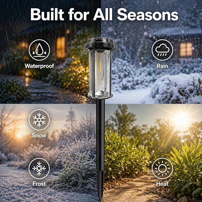DERAYSION 12 Pack Solar Lights Outdoor, 21" Solar Pathway Lights Outdoor | Waterproof Bright Long-Lasting Auto On/Off Solar Powered Garden Lights for Path, Yard, Walkway, Driveway Decor, Cool White