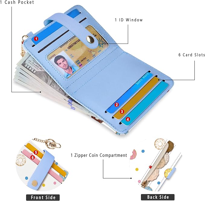Airkit Small Wallets Woman RFID Blocking Leather Credit Card Holder - with ID Window - Card Wallets for Women - with Zipper Coin Purse - Keychain Wallet