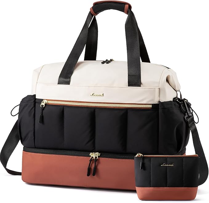 LOVEVOOK Travel Duffel Bag, Weekender Bags for Women, Large Overnight Bags with Shoe Compartment, 47L Carry on Gym Hospital Bag with Wet Pocket, 2 Pcs