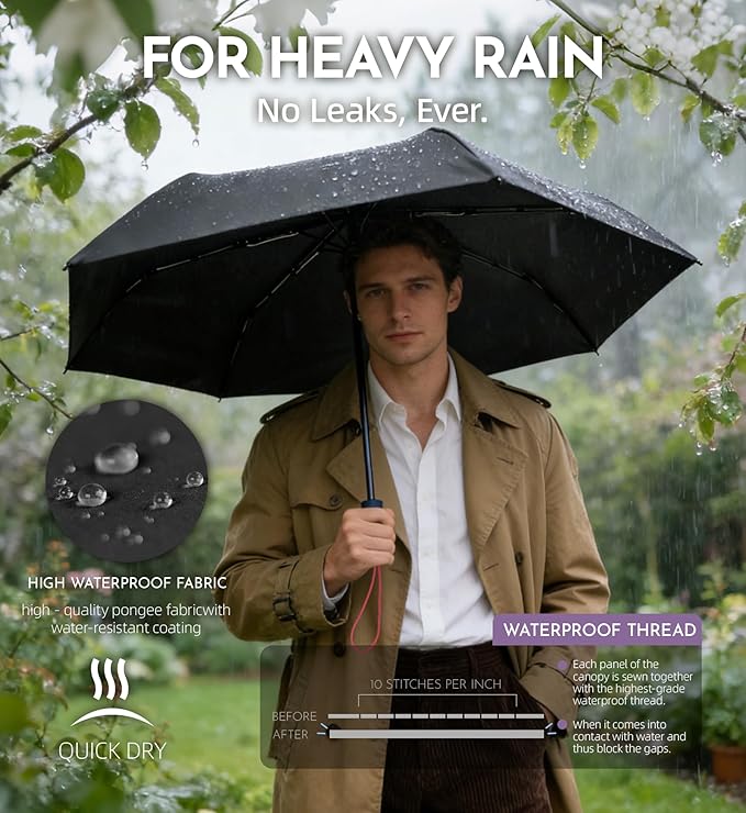 Windproof Travel Umbrella for Rain - 43" Compact Folding Umbrella, Reinforced Strong Frame, Lightweight Portable Parasol with UPF 100+ UV Sun Protection, Cruise Ship Essentials