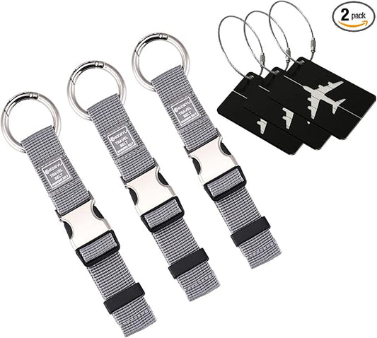 3PCS Heavy Duty Add a Bag Luggage Straps Jacket Gripper 3PCS Luggage Tag Suitcase TravelTags with Name ID Card,Carry-on Luggage Belt Baggage Suitcase Straps Belts Travel Accessories(Grey)