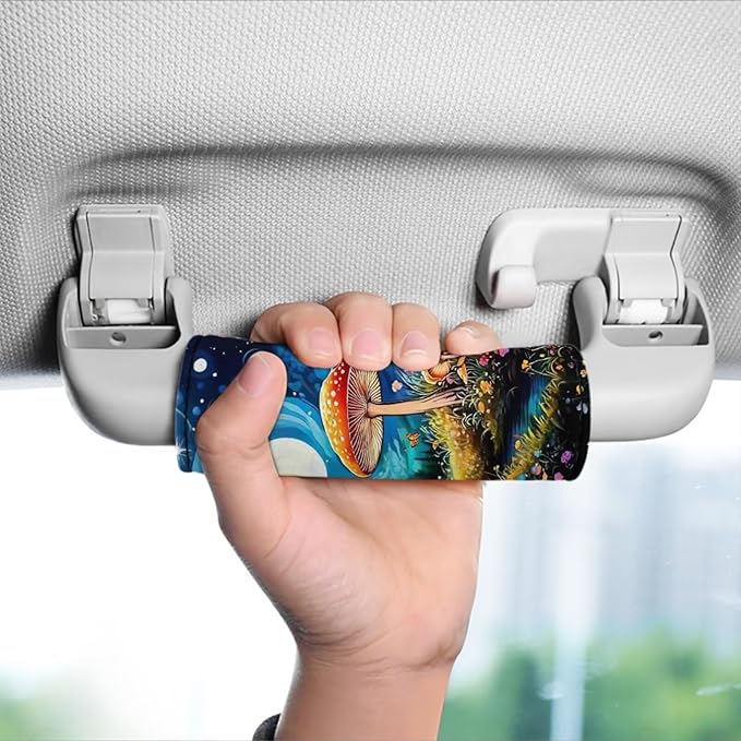 BIGCARJOB Mushroom Print Luggage Handle Cover Set of 2 Pcs Travel Accessories,Moon Mushroom Luggage ID Tags Door Handle Protection Sleeve Cover Identifier Travel Bag Wraps