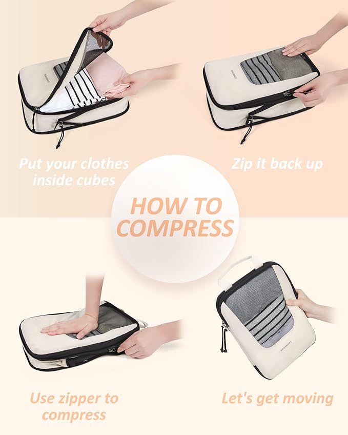 BAGSMART Compression Packing Cubes for Travel, 6/5/4set Lightweight Packing Organizers, Summer Travel Essentials Suitcase Organizer Bags Set