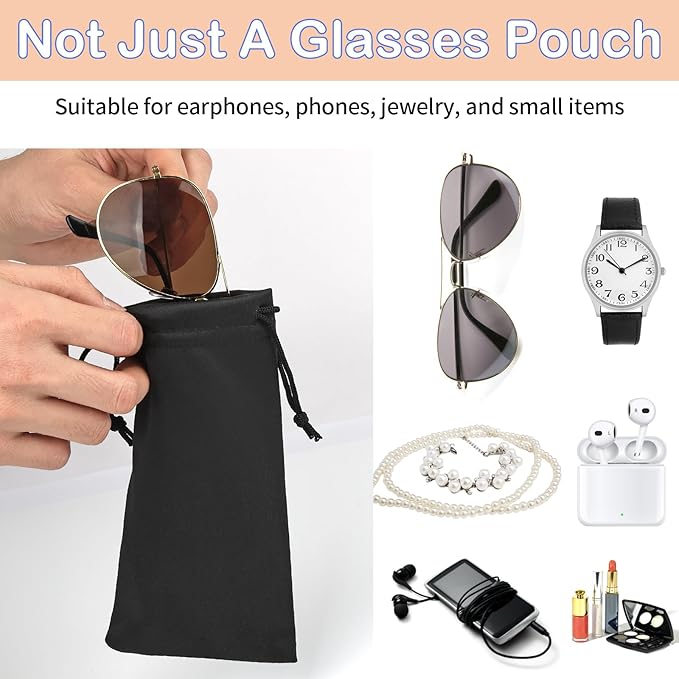 Hoiny 6 Pcs Microfiber Glasses Sunglasses Pouch with 2 Cleaning Cloths, Soft Drawstring Storage Bag for Phone, Eyeglass Case
