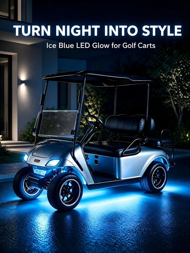 YM E-Bright Ice Blue Underglow LED Strip Lights 4 Pcs 27cm IP67 Waterproof | Adopts 5050 15SMD chips, DC12V low voltage, suitable for car, motorcycle, golf cart interior & exterior decorative lighting
