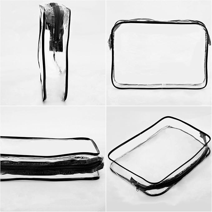 Tbestmax 10 Pack Clear Cosmetic Bags Makeup Bags Portable Waterproof TSA Approved Travel Toiletry Bags Large Organizer Black, 9.8" x 7.1" x 2.4"