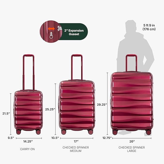 Traveler's Choice Edinburgh II Hardside Spinner Luggage, TSA Lock, Red, 3 Piece Set (21/25/29)