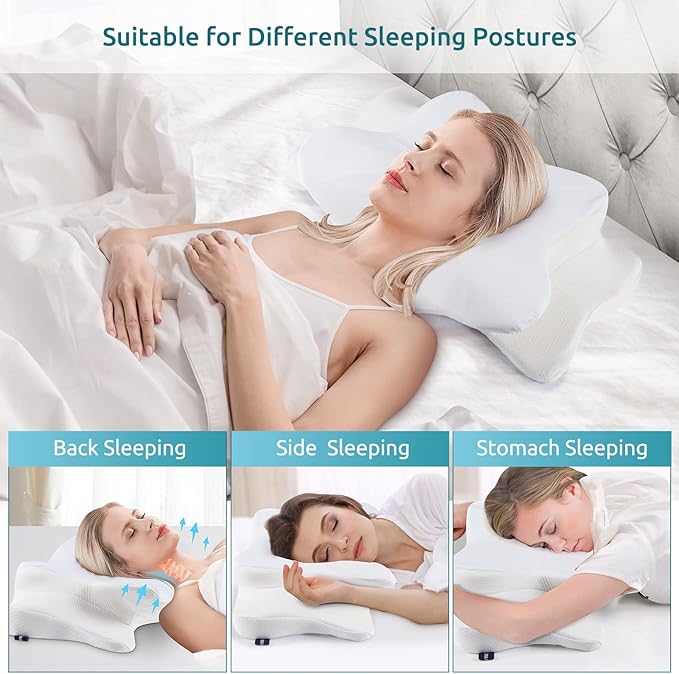 DONAMA Cervical Pillow for Neck and Shoulder Pain Relief, Cooling Contour Memory Foam Pillow, Dual-Height Ergonomic Neck Support Pillow for Side Back Stomach Sleepers with Removable Pillowcase