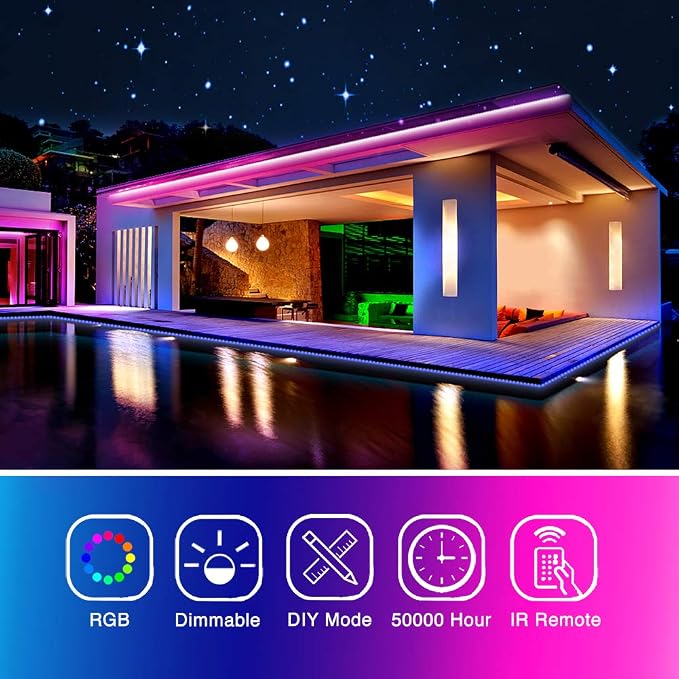 20FT LED Strip Lights for Bedroom RGB Color Changing | DIY Color Options, Remote Control, Power Supply, Decorative Lighting for Room Home Decor