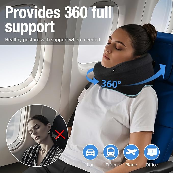 Teemour Neck Pillow for Traveling, Travel Neck Pillows for Airplanes, GIFS for Mom Memory Foam Airplane Pillow for Long Flight, Travel Essentials, Design for Airplane, Car & Office