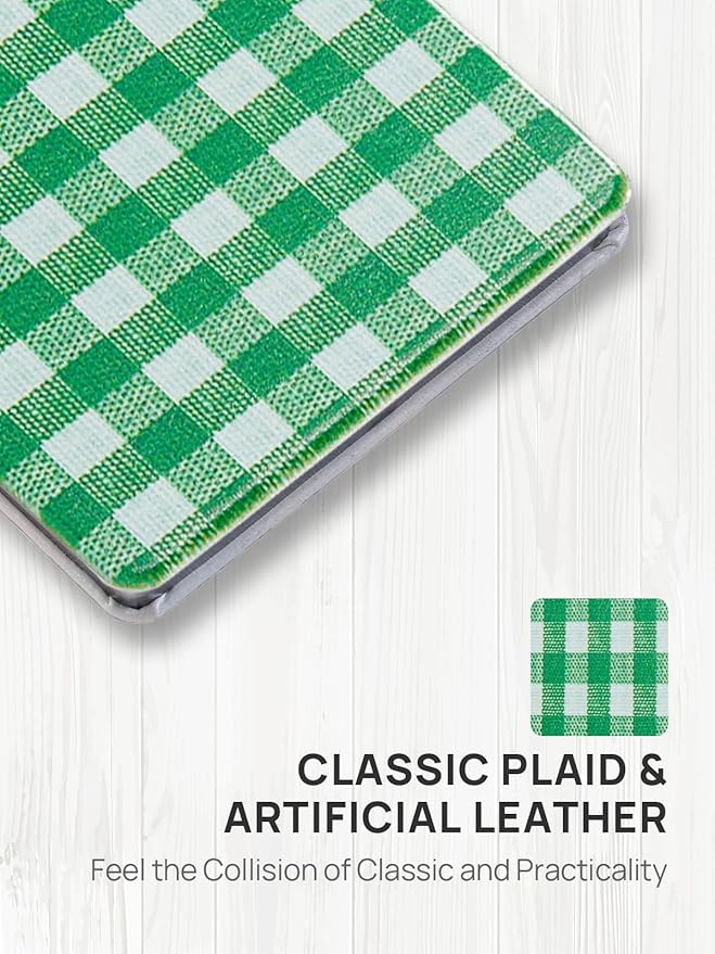 OMIRO Compact Mirror, Unique Plaid Pattern PU Leather 1X/3X Magnification, Ultra Portable for Purses, 2.4" W x 3.4" L, Green Plaid
