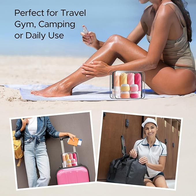 LitBear 23 Pack TSA Approved Travel Bottles for Toiletries, Leak Proof Refillable Travel Size Containers Kit with Silicone Squeezable Bottles Jars for Shampoo Lotion Conditioner, in Clear Bag, Pink