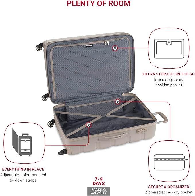 SwissGear 7366 Signature Hardside Expandable Luggage with Spinner Wheels, TSA Lock, Sand, Checked-Large 27-Inch