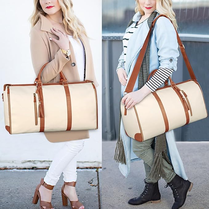 Ytonet Garment Bags for Travel, Convertible Carry on Garment Bag Large Duffle Bags for Women, 2 in 1 Hanging Suitcase Suit Water Resistant Duffel Travel Bags with Shoe Pouch, Beige