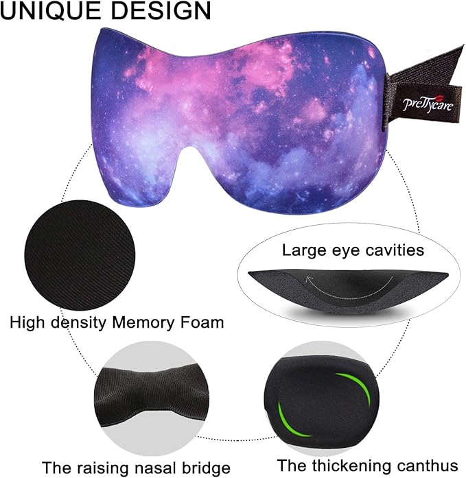 PrettyCare 3D Sleep Mask 2 Pack,Eye Mask for Sleeping 3D Contoured Sleeping Mask Blackout Out Light - Blindfold Airplane with Ear Plugs, Night Masks with Travel Bag (Ultra Purple and Black)