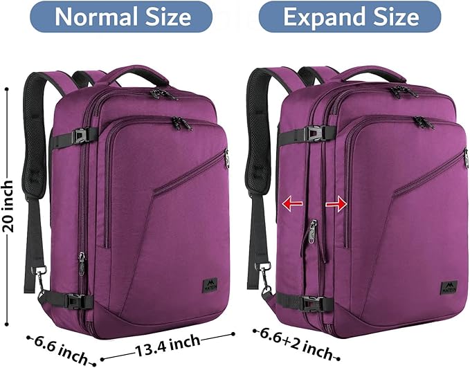 MATEIN Large Purple Travel Backpack, Water Resistant Airplane Backpack for Women, Expandable Casual Daypack for Work, International Trip, Womens Travelling Gifts, 50L