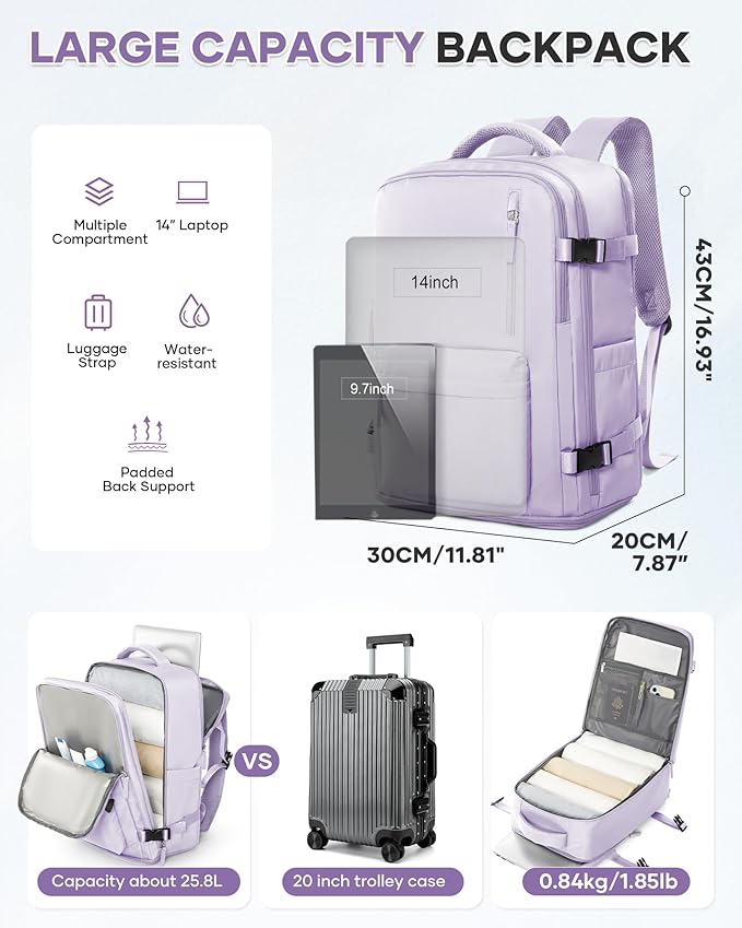 WONHOX Large Travel Backpack Carry on Flight Approved Laptop Work Business Backpack for Women Men Mochila de Viaje