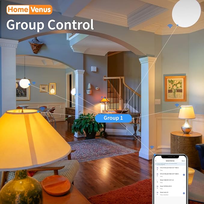 Homevenus HVS Smart Light Bulbs,9W A19 E26 Dimmable Tunable Cool Warm White LED Light Bulb 2500k-6500k, APP Control 2.4GHz WiFi Bluetooth Assist Connection, Work with Alexa/Google Assistant 1 Pack