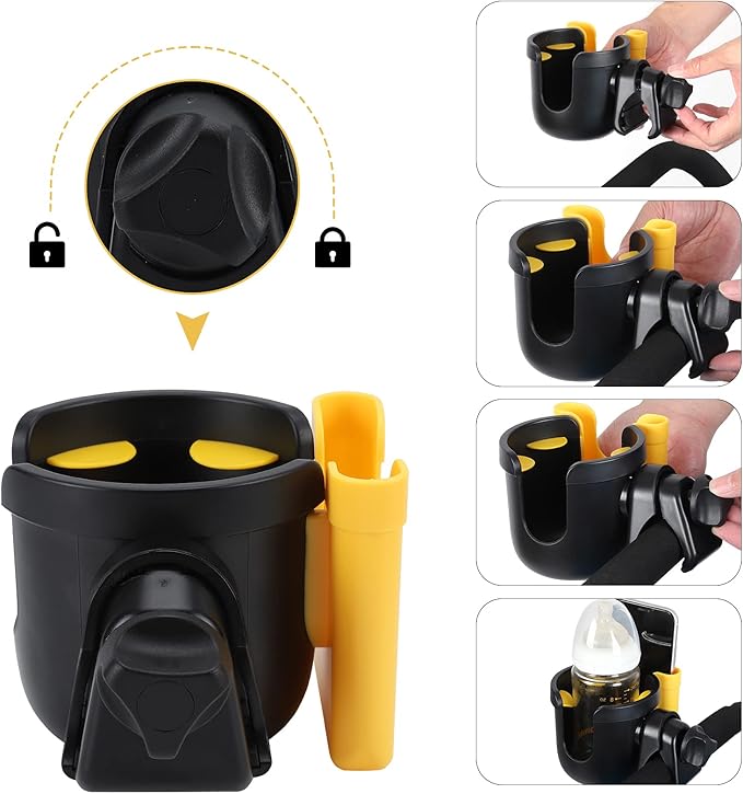 Accmor Stroller Cup Holder with Phone Holder, Bike Cup Holder, Universal Cup Holder for Uppababy Nuna Doona Strollers, 2-in-1 Cup Phone Holder for Stroller Bike Wheelchair Walker Accessory