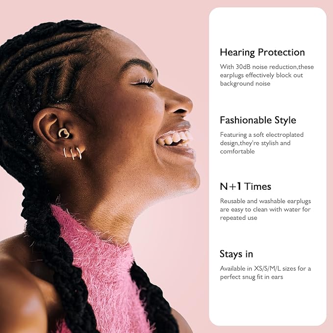 Ear Plugs for Sleeping Noise Cancelling - Reusable Silicone Earplugs for Concert, Motorcycle, Sports and Festivals, 30dB Noise Reduction, Washable Hearing Protection - Gold