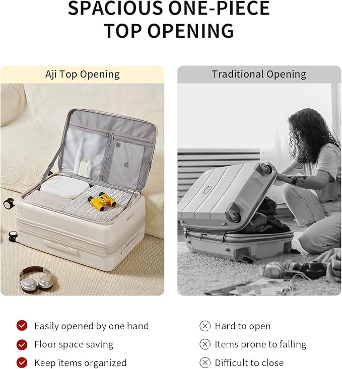 aji Expandable Top Opening 24 Inch Checked Luggage with Spinner Wheels, Large Suitcase with TSA Lock, Hard Shell Travel luggage Suitcases for Men Women, for 12+Days Travel, Coconut White