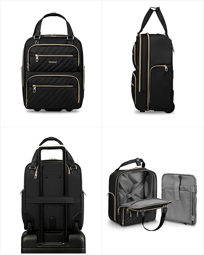 LUGGEX Underseat Carry On Luggage with Wheels, UDK Stylish Lightweight Under Seat Luggage, Soft Sided Personal Item Suitcase for Short Trip (UX-Core, Black, 16 Inch)