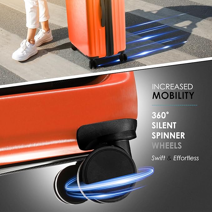 22 Inch Carry On Luggage, Carry On Suitcase with Wheels, Hardside Luggage Carry On, Expandable Orange Small Suitcase, Hard Shell Carry-on Luggage, Spinner Luggage with Cosmetic Carry On Bag