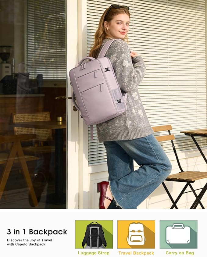 Capolo Travel Backpack for Women Men Waterproof Laptop Backpack Airlines Approved Personal Item Backpack Bag Computer Bookbag for Business, Work, Traveling Fits 15.6 Inch Laptop(Dark Purple)