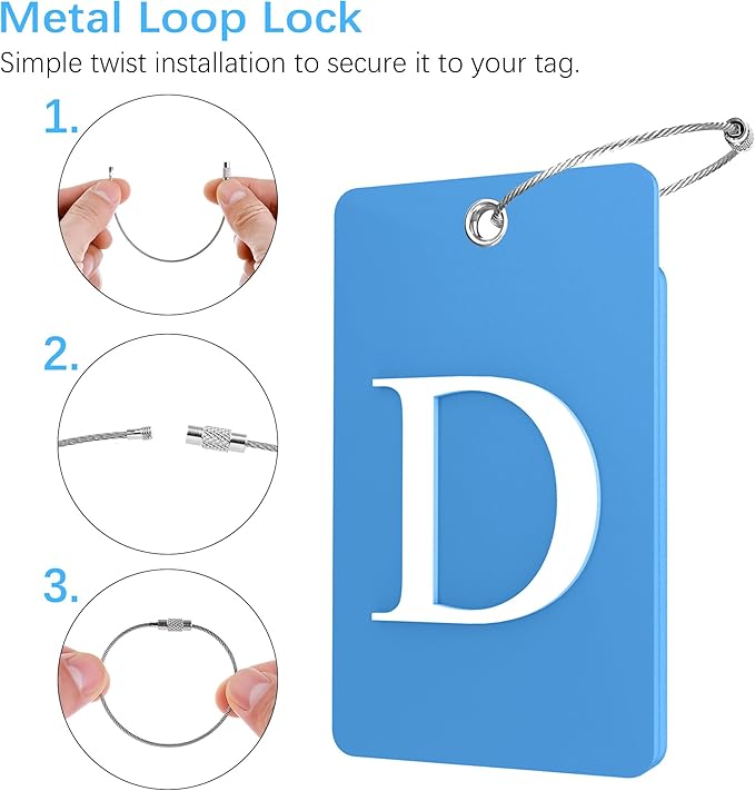 Gostwo 2 Pack Luggage Tags for Suitcases, 26 Initial Letter Travel Luggage Baggage Identification Labels ID Tag Fully Bendable Tags with Stainless Steel Loop (Blue) (Letter D)