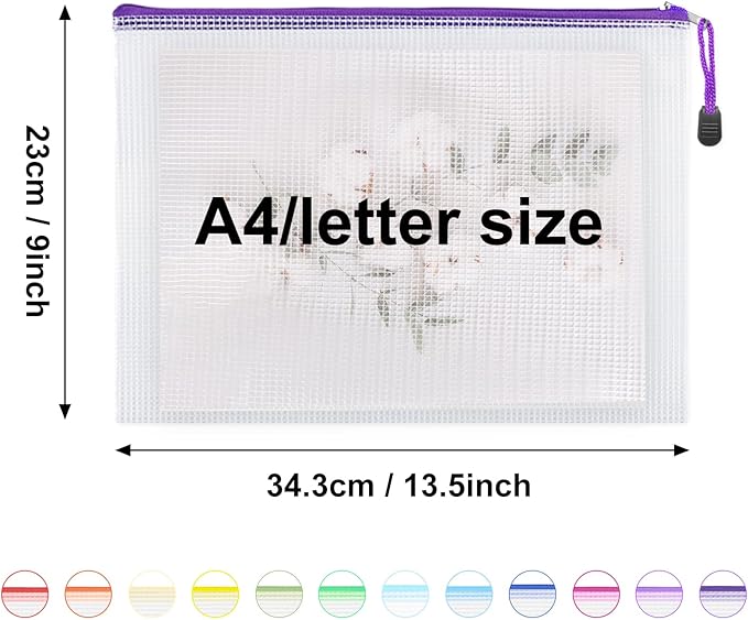 EOOUT 24pcs Mesh Zipper Pouch Bags A4 Document Bag, 13.5x9 Inches, Plastic Zip File Folders, Puzzles, Board Game Storage for Organizing Office Home