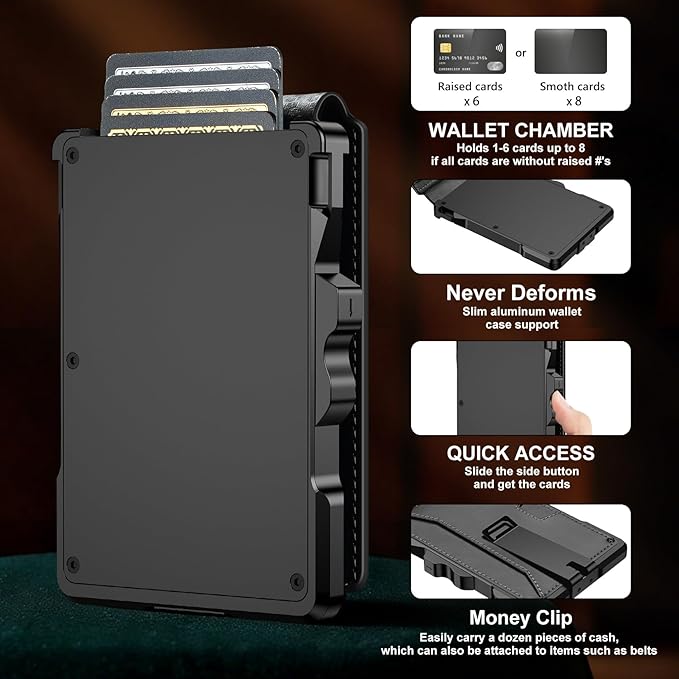 furid Smart Wallet For Men Slim: Rfid Minimalist Pop Up Wallets with Money Clip Metal Credit Card Holder - Gifts for Husband Father at Birthday Anniversary