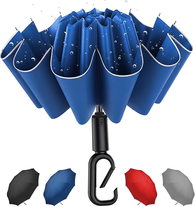 Windproof Compact Travel Umbrella,Large Strong but Light Portable and Automatic Folding Rain Umbrella, small inverted for travel size