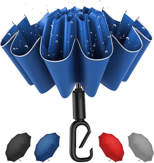 Windproof Compact Travel Umbrella,Large Strong but Light Portable and Automatic Folding Rain Umbrella, small inverted for travel size