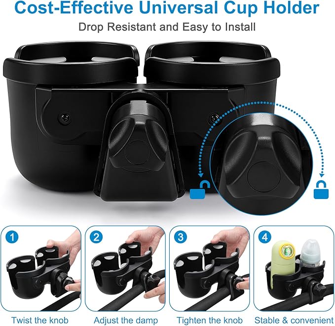 Accmor Stroller Cup Holder, Bike Cup Holder, Universal Cup Holder for Uppababy Nuna Doona Strollers, 2-in-1 Cup Phone Holder for Stroller Bike Wheelchair Walker Accessory
