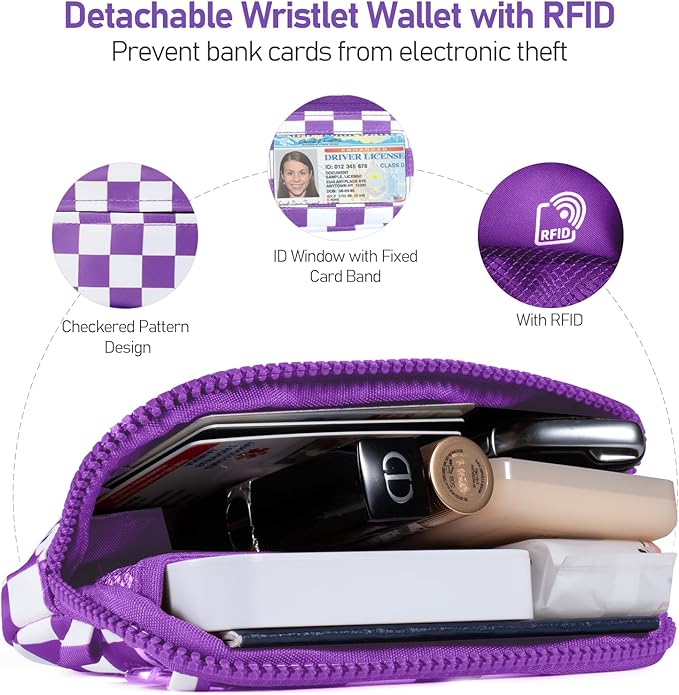 Tiostep Clip and Go Strap for Phone with Wallet Crossbody Phone Lanyard and Detachable Checkered Bag with ID Window and RFID Pouch for Daily Travel.