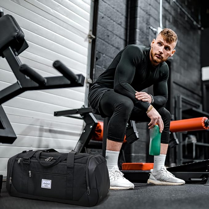 Laripwit Travel Duffle Bag for men 40L Medium Sports Gym Bag with Wet Pocket & Shoes Compartment Weekender Overnight Backpack for Traveling Duffel Bag Backpack for Women, Black