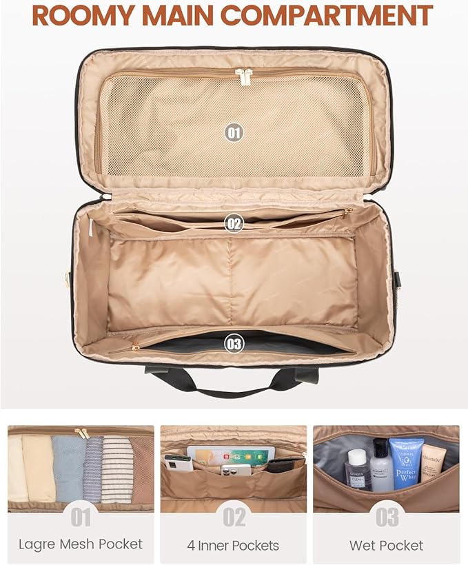 LOVEVOOK Travel Duffle Bag - Weekender & Overnight Bag with Toiletry & Wet Pocket, Carry-On Size, 3pc Set