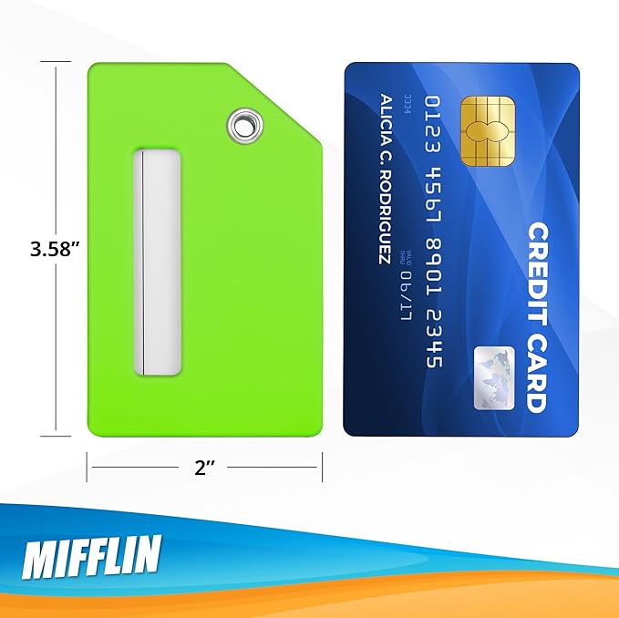 Mifflin-USA Silicone Luggage Tags (Green, 2 Pack) with Plane Embedded Design & Name ID Card; Bright Colors to Quickly Find Your Bag