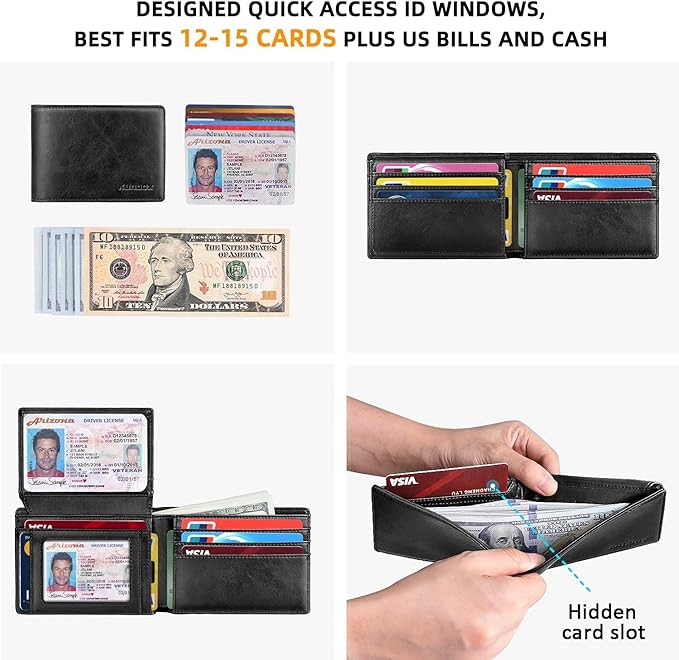 RUNBOX Wallet for Men Slim Rfid Leather 2 ID Window With Gift Box | Slim, Rfid, 2 ID Window, With Gift Box, Slim, Rfid
