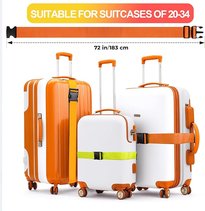Luggage Straps for Suitcases TSA Approved, Travel Belt Suitcase Belt, Suitcase Straps TSA Approved, Luggage Belt Strap TSA Approved, Travel Straps for Luggage, 4Pcs Luggage Band Orange, Green