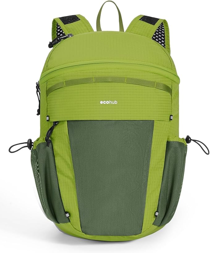 ECOHUB 15L Lightweight Casual Daypack, Packable Backpack for Daily Use, Hiking & Travel, Foldable Small Backpack with Stretch Mesh Pockets, Water-Resistant Nylon, Reflective Design