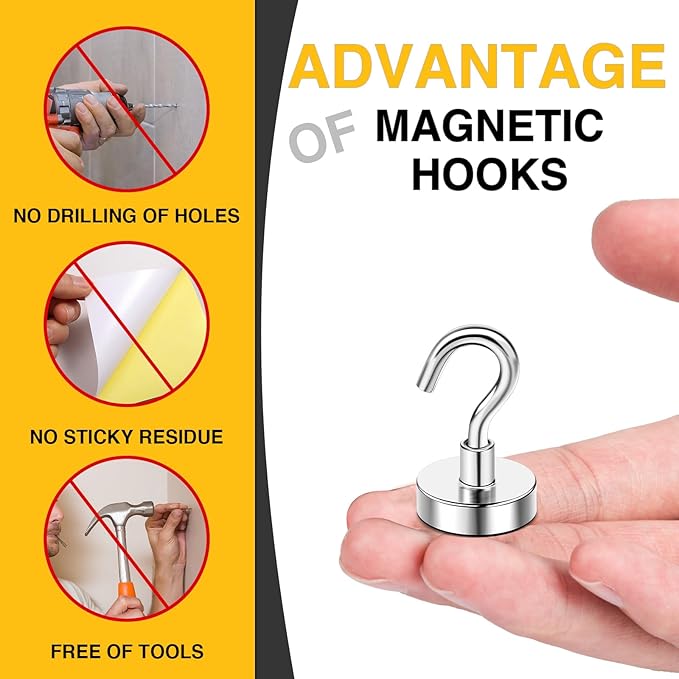 DIYMAG Magnetic Hooks, 30lbs+ Magnet Hook 2026 Cruise Cabin Ship Essentials Heavy Duty Strong Magnets Refrigerator Fridge Hanging for Classroom Beach Vacation Kitchen Grills Home 20 Pack (Silver)