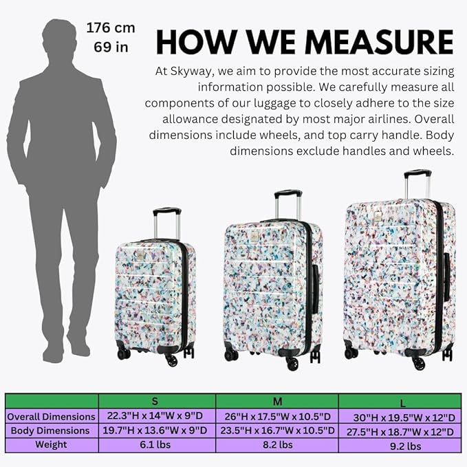 Skyway Epic 2.0 Hardside Lightweight and Durable ABS Shell Luggage, Spacious with 8-Wheel Spinners, Comfort Grip with Telescoping Handle, Men and Women, Confetti, 2-Piece Set (20,24)
