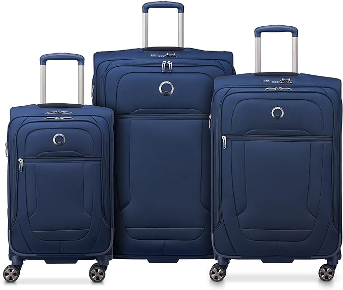 DELSEY PARIS Helium DLX Softside Expandable Luggage with Spinner Wheels, Navy Blue, 3 Piece Set (20/25/29)