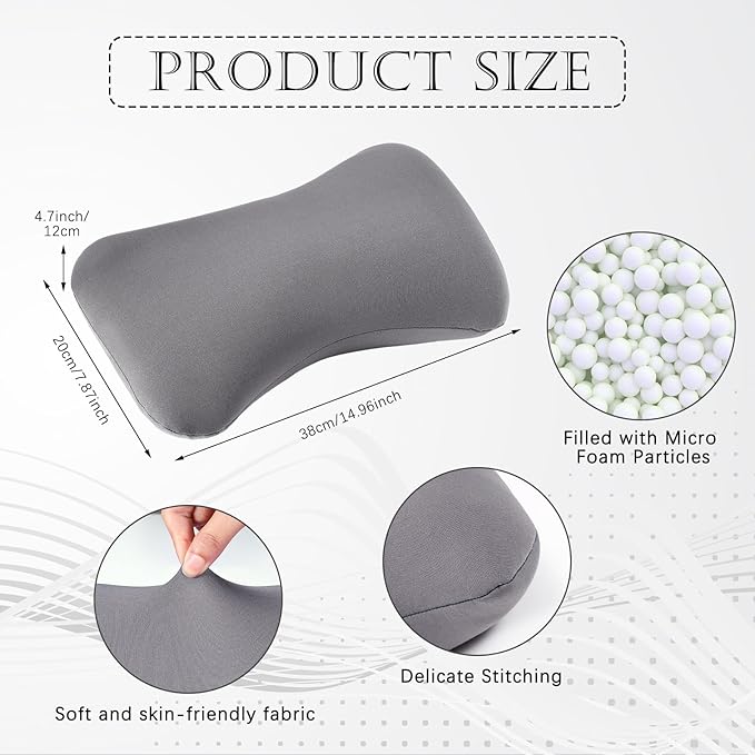 Thyle 2 Pack Bead Neck Pillow Small Bone Shape Neck Support Cushion for Bed Sofa Travel Soft Pillow for Home Sleeping Headrest and Lumbar Support(Grey)