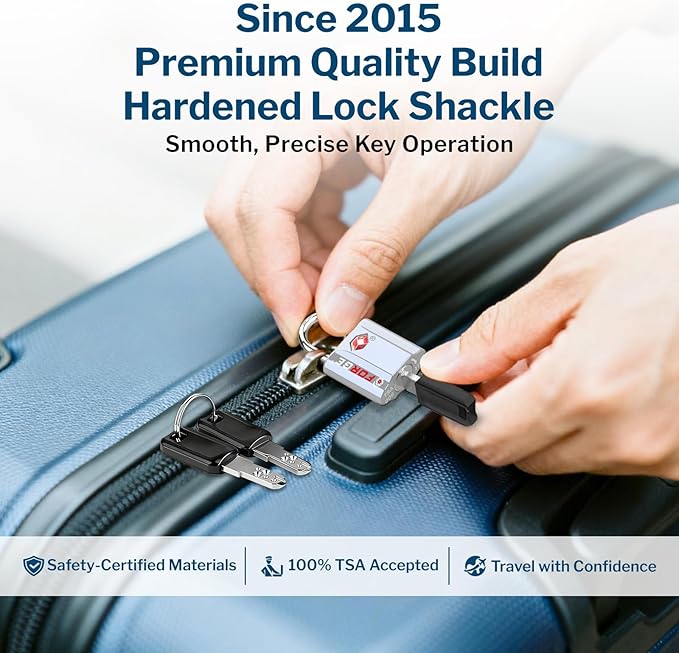Forge Small Size TSA Approved Luggage Locks: Key Locks for Travel. Ultra Secure Dimple Key Travel Locks Alloy Body Luggage Locks. Silver 2-Pack.
