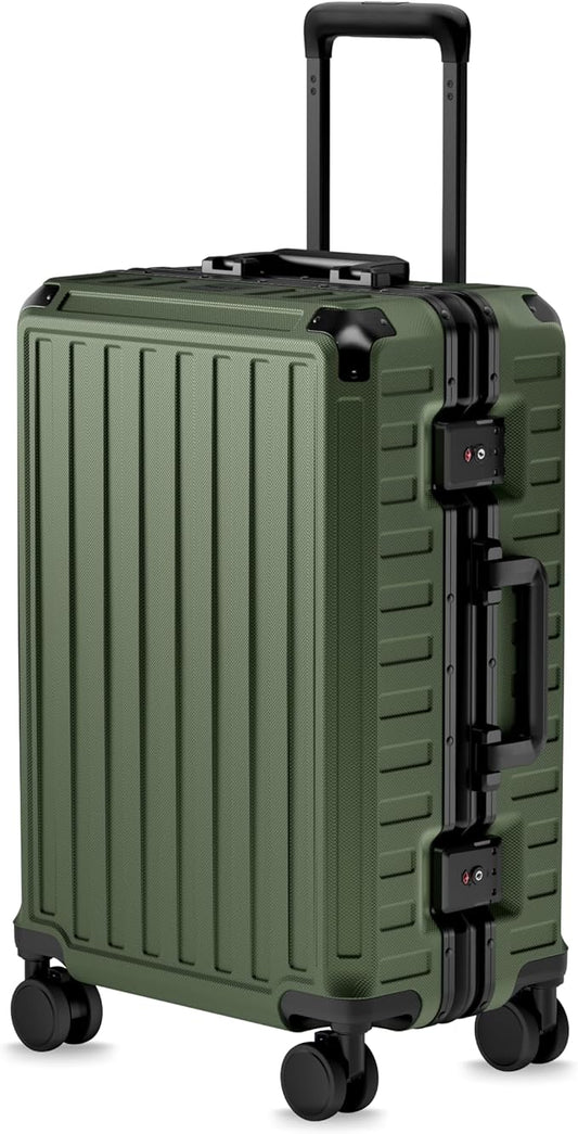 LUGGEX Carry On Luggage with Spinner Wheels, 8010S Aluminum Frame Zipperless Polycarbonate Hard Shell Suitcase (ZX-Core, Green, 21 Inch)