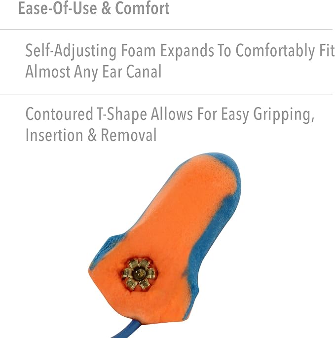 Howard Leight by Honeywell LT-30 Hundred-Pair 32NRR Laser Trak Corded Single-Use Earplugs - Orange/Blue