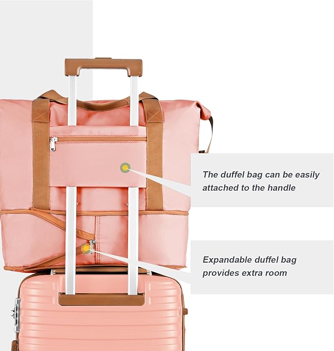 Joyway 24 Inch Checked Luggage, Expandable Suitcase with Spinner Wheel, 3 Piece Hard Shell Luggage Set with TSA Lock(Pink)